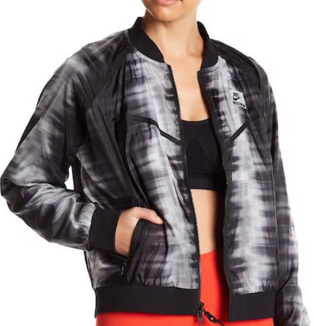 Nike Women's Small Bomber Jacket Black Gray Full Zip